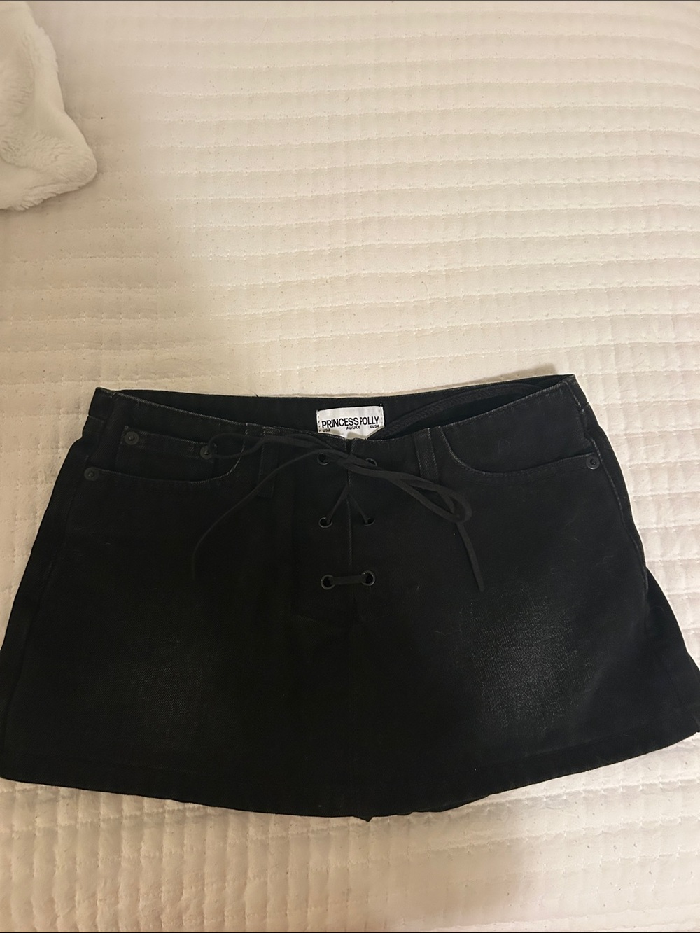 Princess Polly Black Lace-Up Denim Mini Skirt
